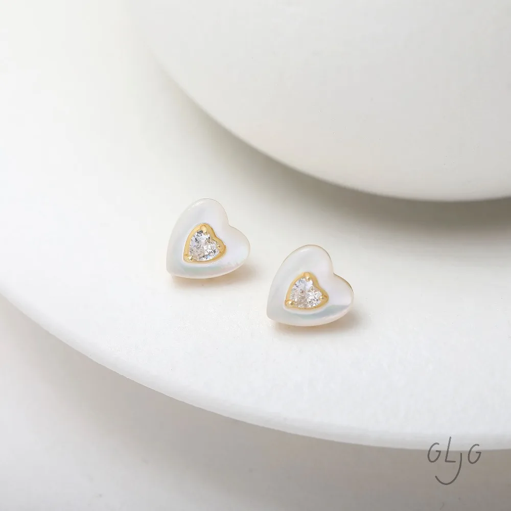 2 قطعة لذيذ القلب شل الأذن ترصيع النتائج مجوهرات نحاسية صنع Diy بها بنفسك أقراط لوازم 14 كيلو مطلية بالذهب اكسسوارات 10*11 مللي متر #6