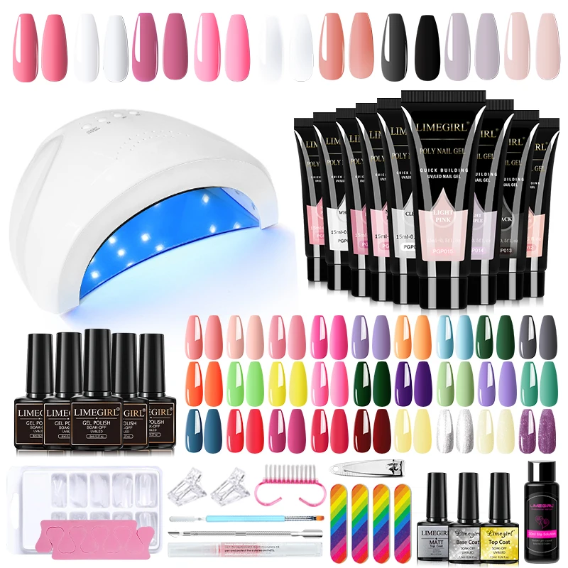 Limegirl Nail Set Acrylic Nail Kit UV LED Lamp Dryer With Nail Gel Polish Kit Soak Off Manicure Tools Set Electric Nail