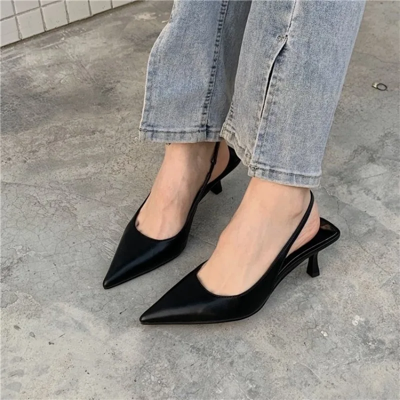 Ladies Shoes on Sale 2024 Fashion Slip on Women's Pumps Autumn Pointed Toe Solid Dress Mid Heel Office Small Fresh High Heels