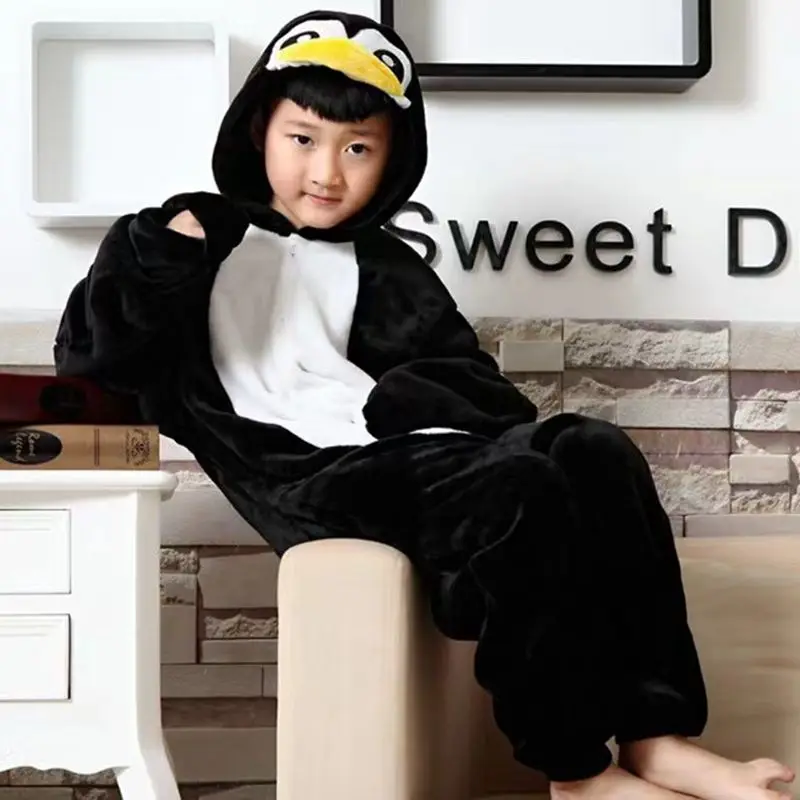 Black Penguin Pigma for Children Onesie Kigurumi Animal Anime Pajamas Set Long Sleeve Winter Halloween Overall Sleepwear