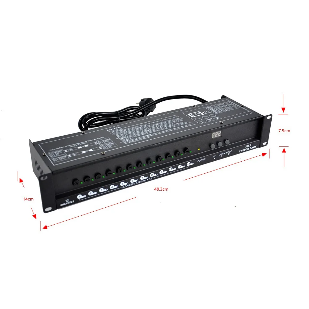 12CH DMX Power Switch Pack with Self-Propelled Program for DJ Disco Party Nightclub Wedding Show Professional Stage Light Effect
