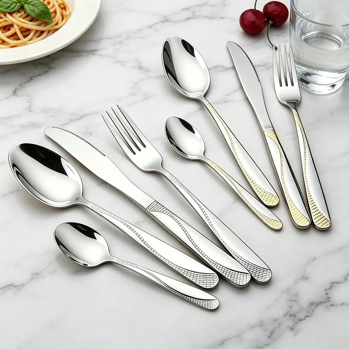 4pcs Gold Creative Dinnerware Set Western Knife Fork Coffee Spoon Cutlery Set Stainless Steel Party Kitchen Dining Flatware