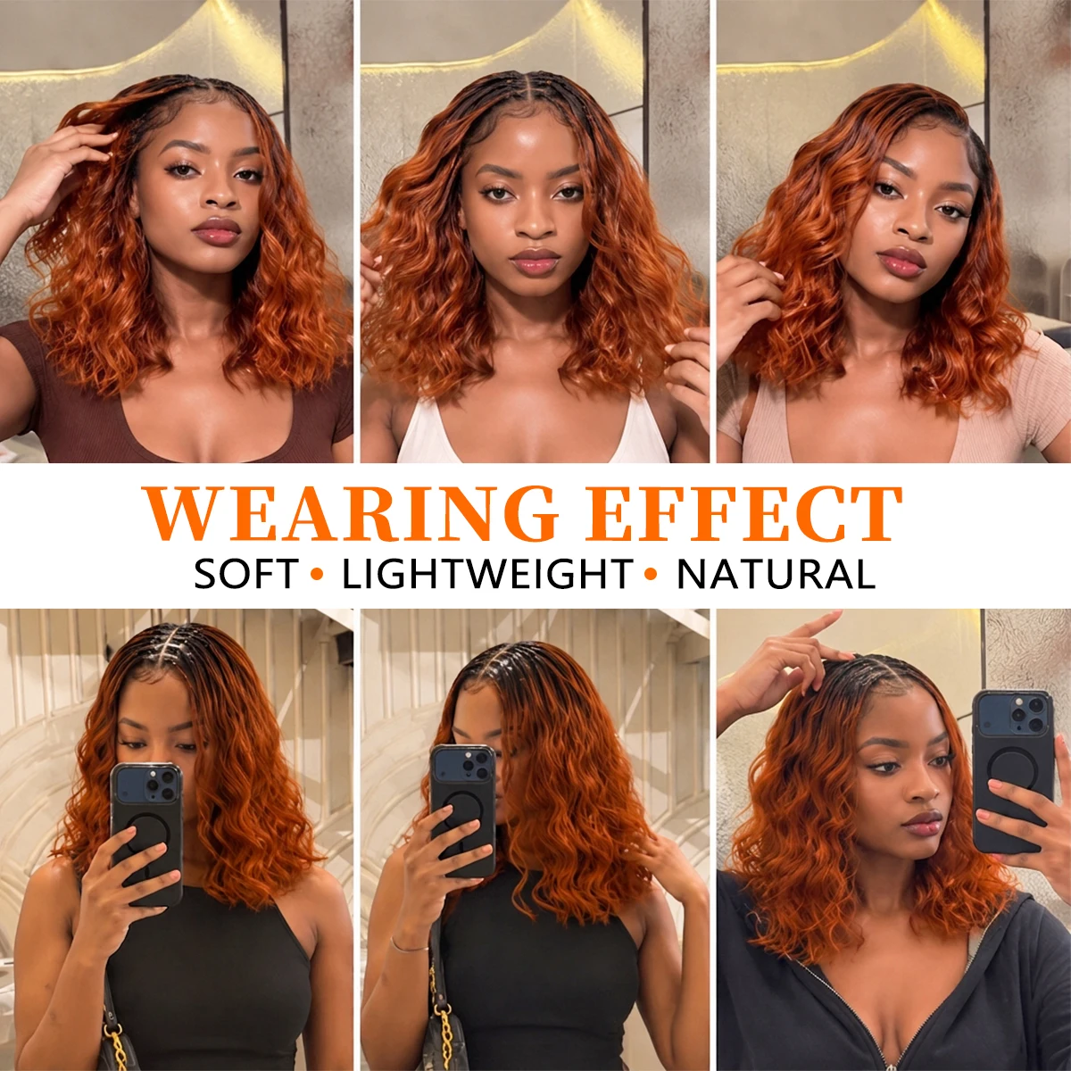 Ginger Copper Body Wave Miracle Knots Crochet Human Hair Pre Separated Knotless Feather Boho Braiding Hair Short Length Lightweight Soft Natural Texture Protective Style Human Hair Extensions For Women