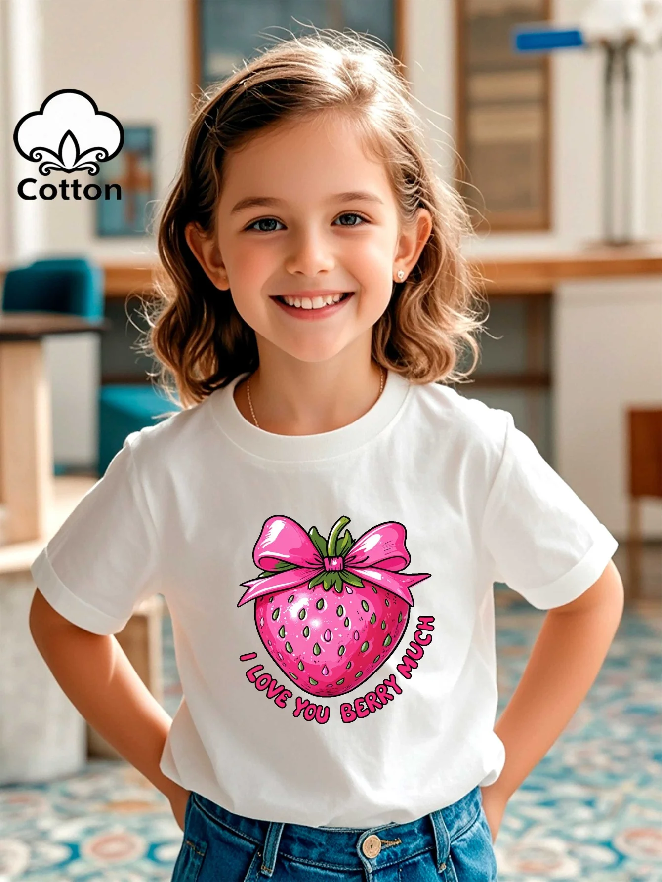 I Love You Berry Much Strawberry Bow Graphic T Shirt Family Matching Outfit Boys Girls Kids Short Sleeve Children Daily Tees