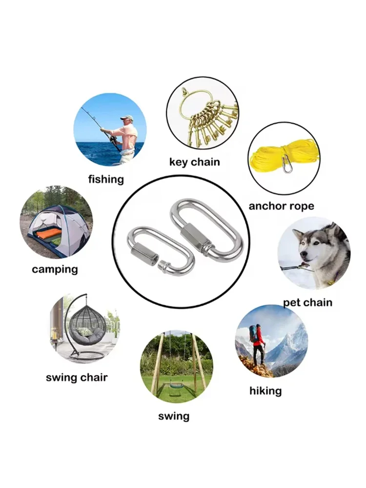1-2pcs 304 Stainless Steel M3.5 M4 M5 M6 M7 M8 M9 M10 M12 Oval Quick Links Safety Snap Hook Climbing Carabiner Key Buckle