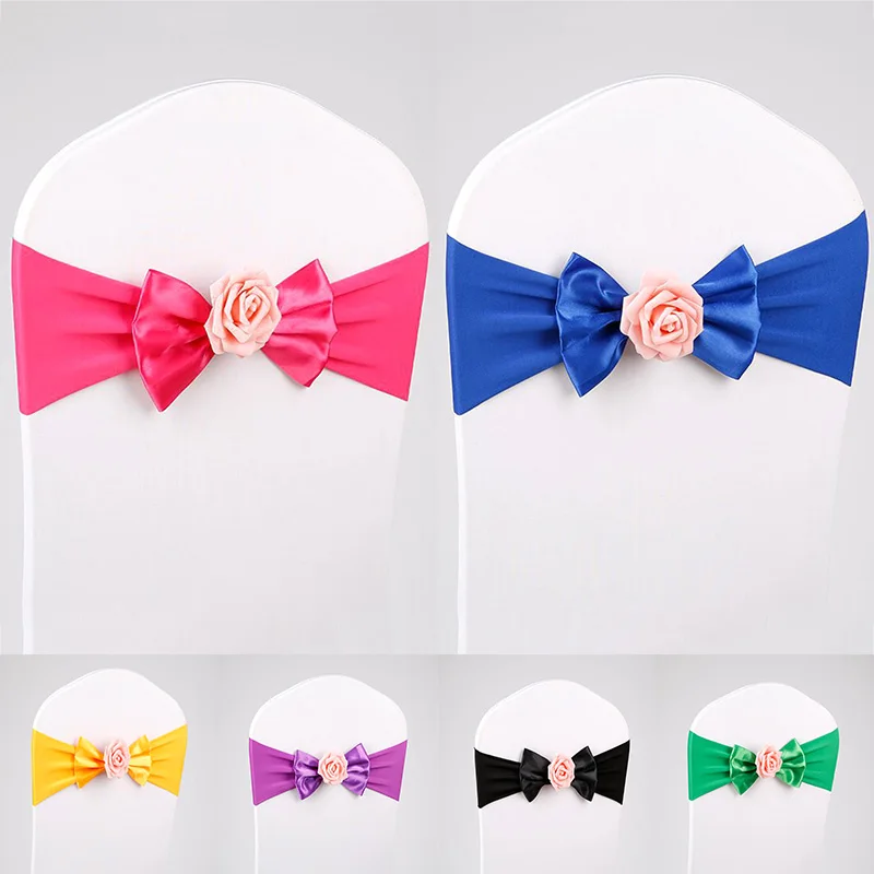 

1PC Chair Knot Banquet Event Decor Bowknot Flower Chair Bands Chair Sashes Stretch Grandly Wedding Party Supplies