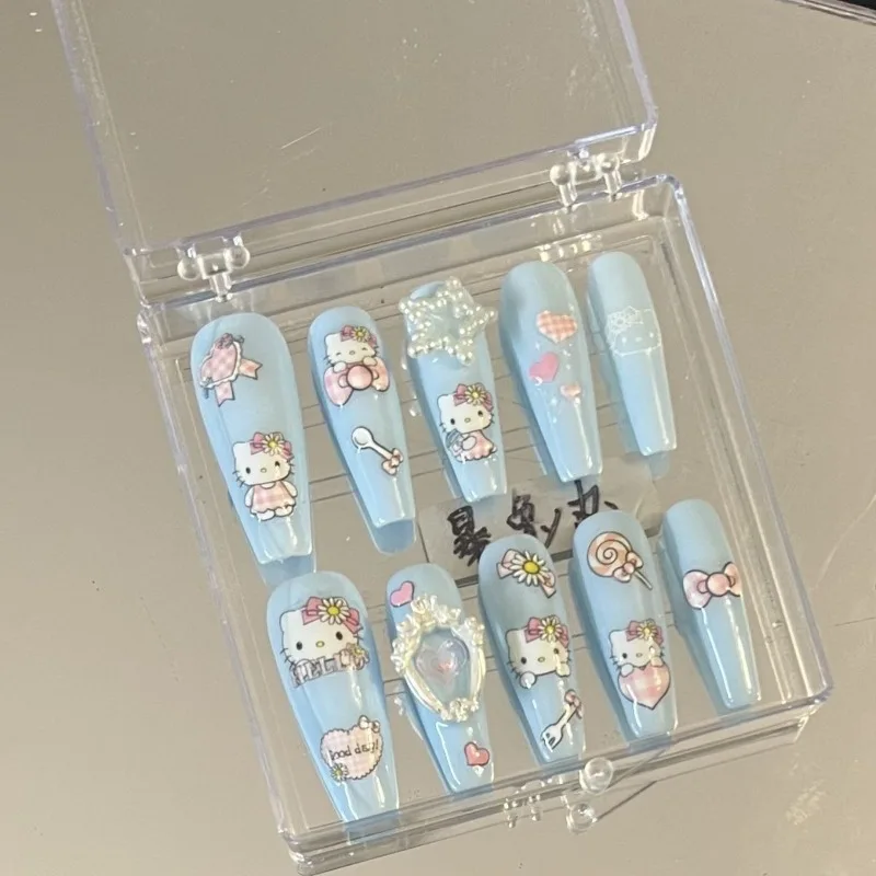 

Sweet Kawaii Sanrio Ins Hello Kitty Cream Blue Spice Girl Wear Nail Handmade Patch Cute Cartoon Nail Decoration Gifts Toys