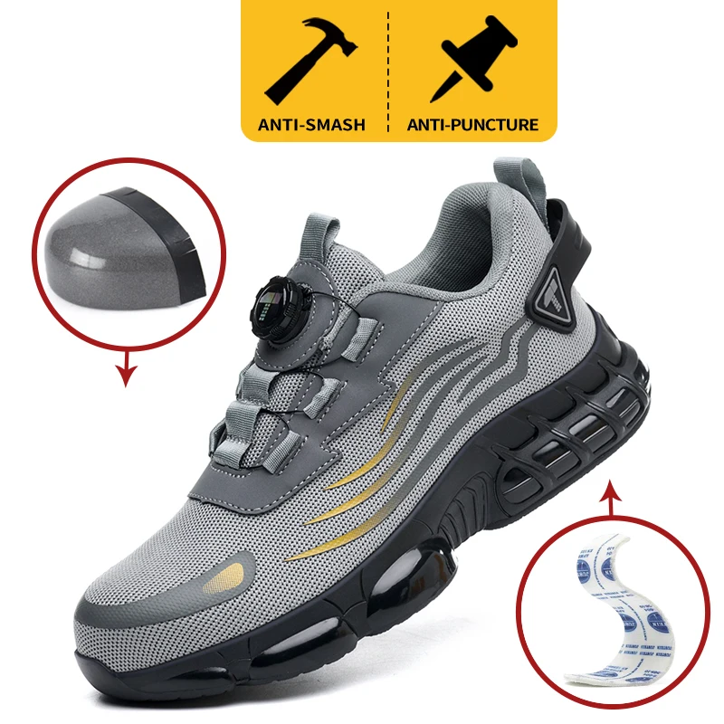 

Botones giratorios zapatos de Seguridad masculinos, zapatos de trabajo, botas de Seguridad Anticoagulantes Tactical Boots