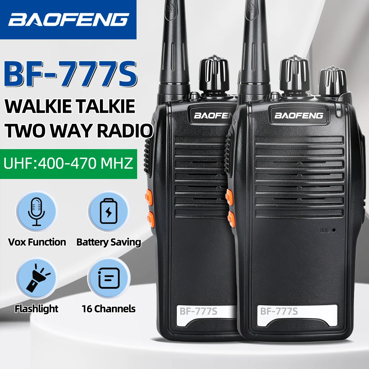 Baofeng BF-777S Handheld Walkie Talkie 5W UHF 400-470MHz 16 Channels 1500mAh Battery Long Distance Two Way Radio for Business