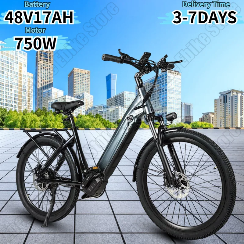 L26 E-bike 750W Motor 48V17AH Lithium Battery Hydraulic Brake Electric Bicycle Aluminum Alloy 26-in Tire Mountain Electric Bike