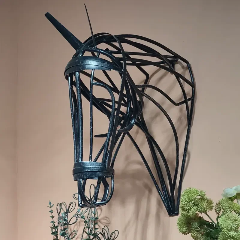 American Retro Industrial Style Metal Horse Head Wall Decoration Wrought Iron Animal Head Wall Hanging Home Decor