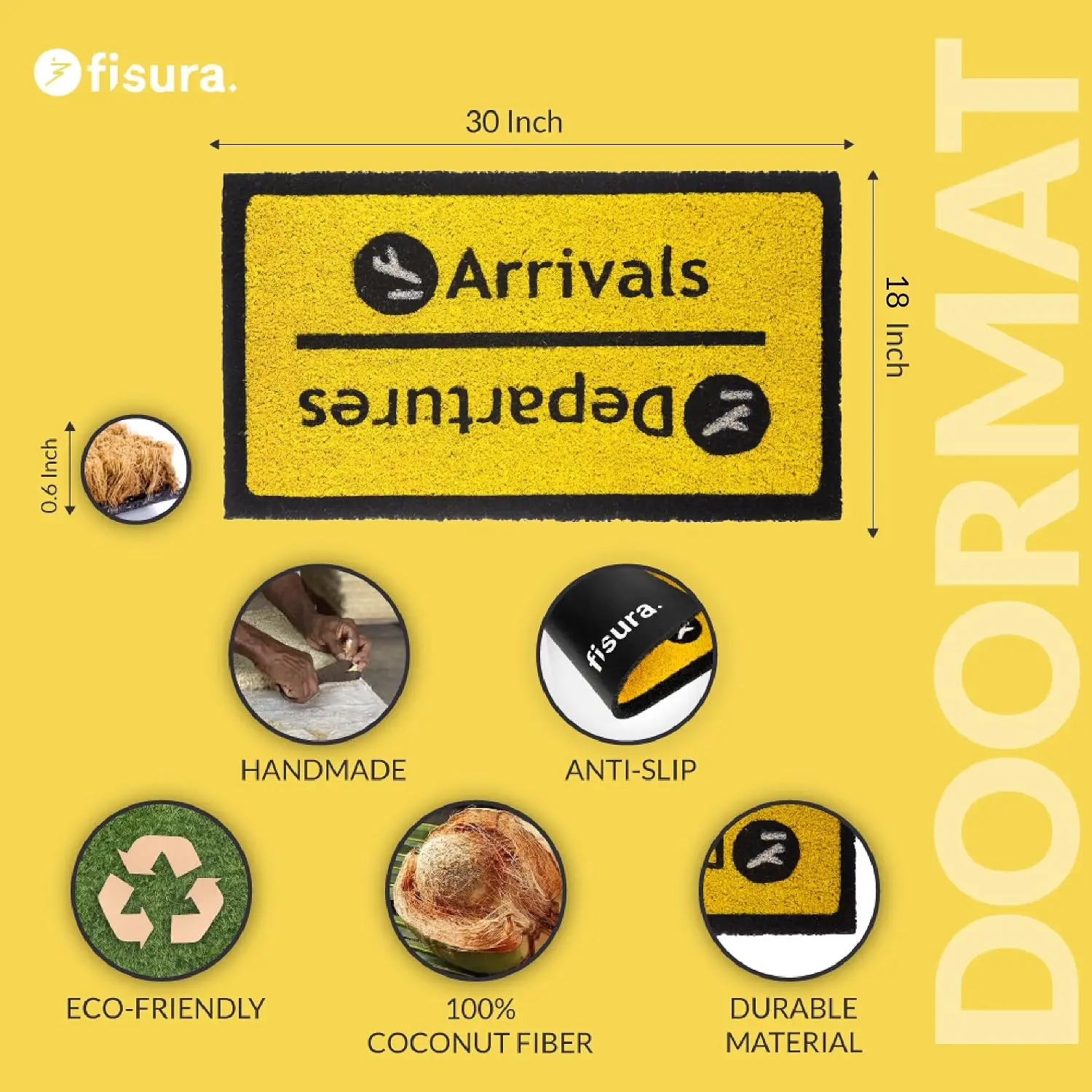 Large Yellow Airport Directional Floor Mat Rug Arrivals Departures Guide Sign Doorway Anti Slip Mat for Hotel Train Terminal Ent