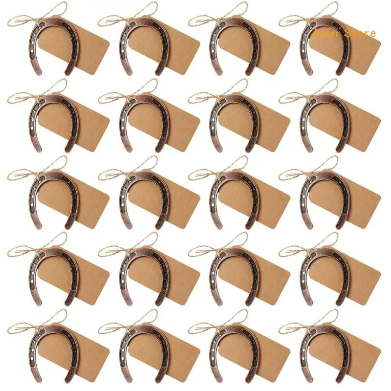 

20pcs Good Lucky Horse Shoes with Kraft Tag Metal Craft Horseshoes Decorations for Rustic Vintage Wedding Party Decor H3CF