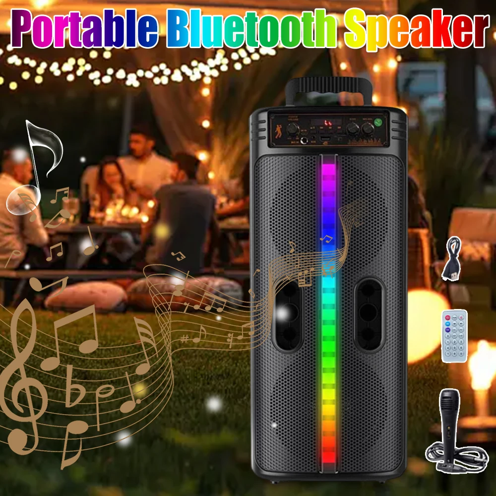 

Bluetooth-Compatible Stereo Speaker Wireless Portable Double Subwoofer Colorful LED Lights Wide Coverage for Party Travel Home