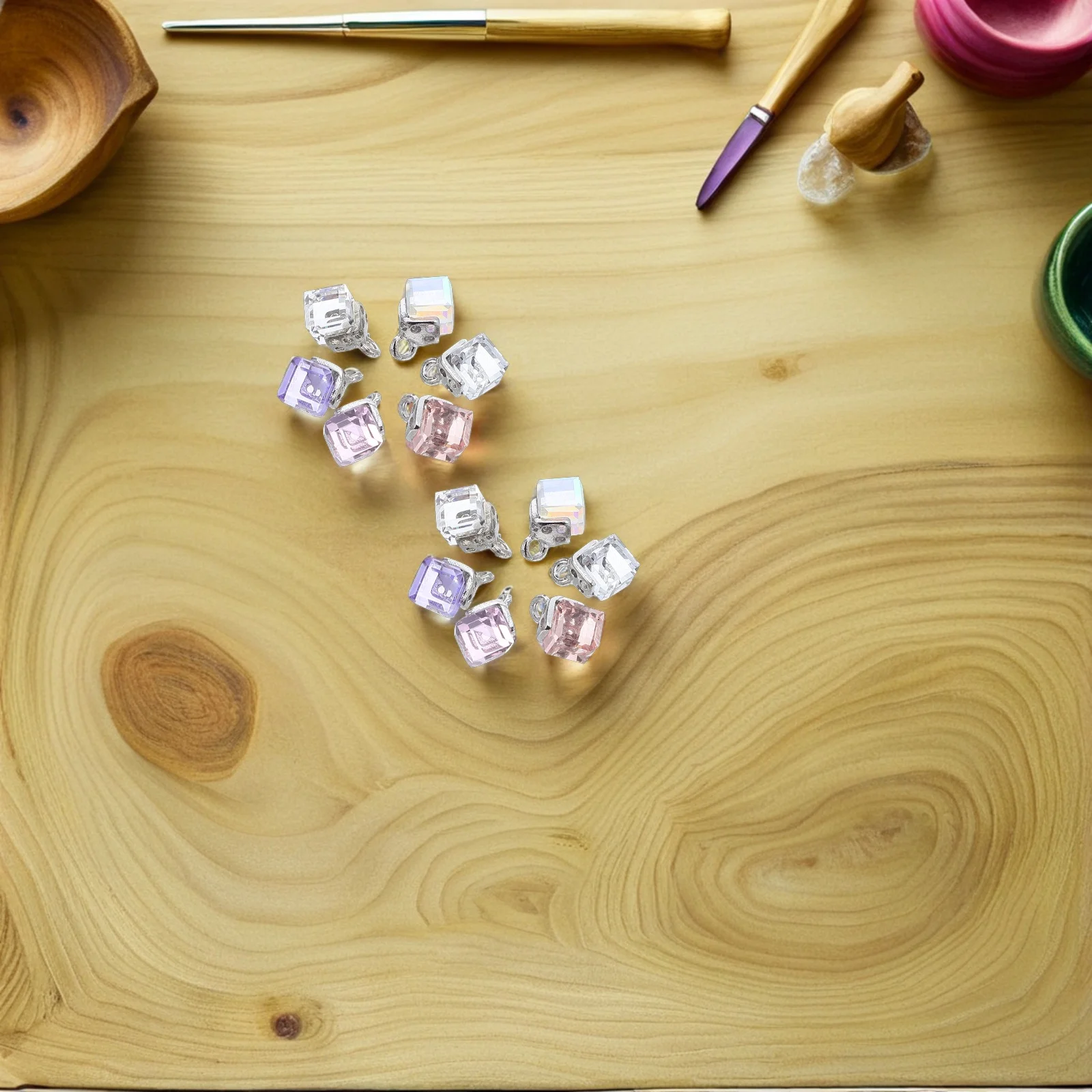 

60Pcs Crystal Pendant Charms Cube DIY Jewelry Accessory for Necklace Earrings Bracelet Making Supplies Crystal Loose Beads