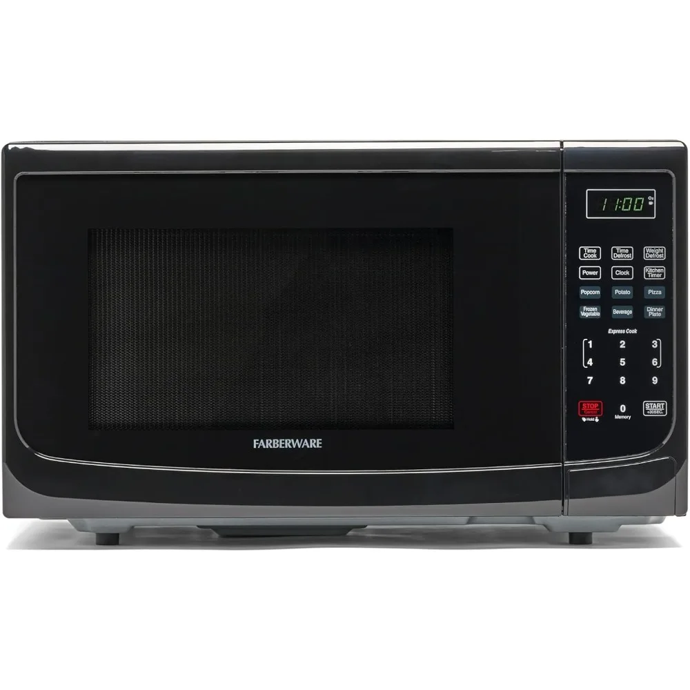 

FM11BKA Compact Countertop Microwave Oven 1.1 Cu. Ft. 1100-Watt with LED Lighting, Child Lock, Easy Clean Grey Interior, Black