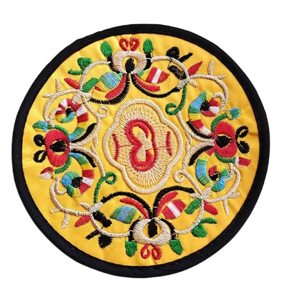 Fabric Cloth Chinese Embroidery Insulation Pad Vintage Round Coaster Anti-Stain Anti-Skid Teacup Placemats Dishes