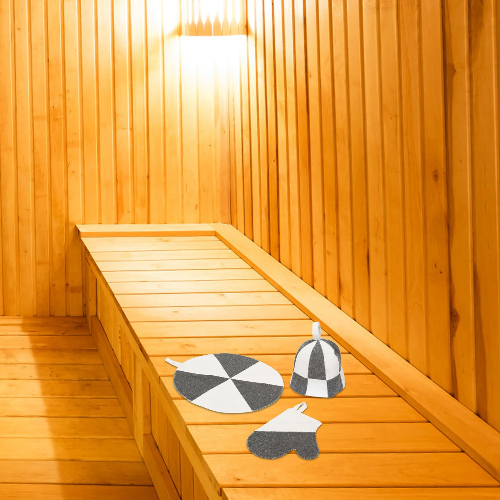 

1 комплект, комплект фетровых шапок для сауны, толстая впитывающая изоляционная шапочка, перчатки для сауны, коврик, аксессуары для ванной, мужская и женская шапочка для купания