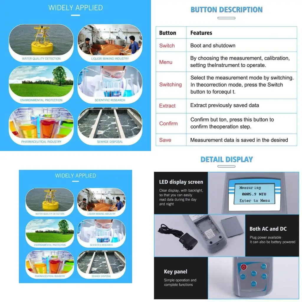 Turbidímetro portátil Microordenador Luz dispersada 90° 0 a 200 NTU 0,1 NTU calidad