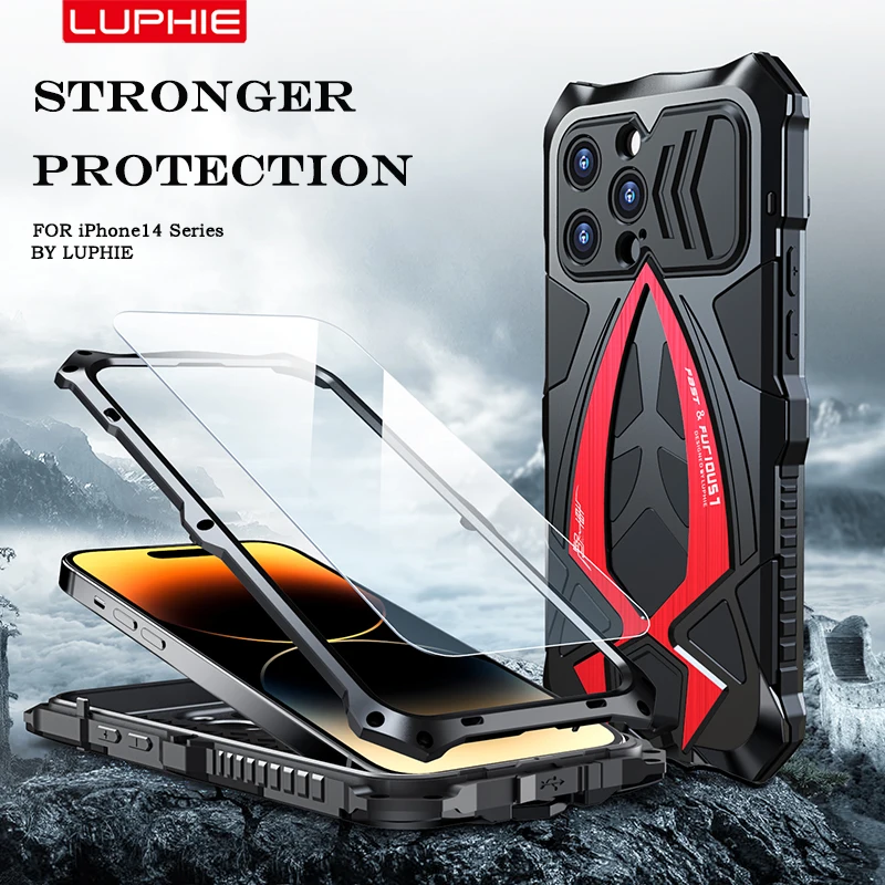 Luphie Metal Full Protect Armor Cover, Poly Case, Antichoc Fundas Bumper, iPhone 15 14 13 12 Pro Max 14 Plus 11 X XS MAX