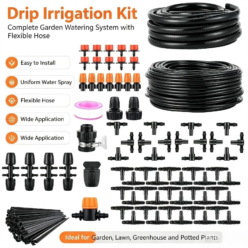 Drip Irrigation Kit Automatic Garden Irrigation System Misting Plant Watering Drip Kit for Garden Greenhouse Flower Bed Patio Lawn