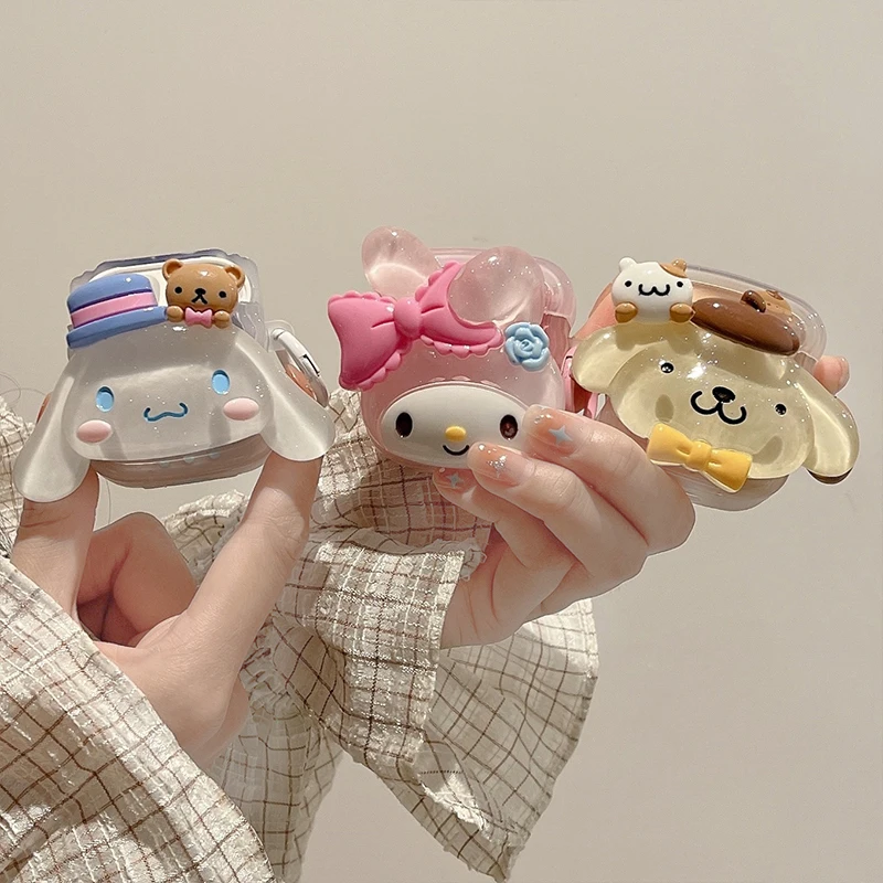 Cute Sanrio 3D My Melody Earphone Cover Cartoon Cinnamoroll Purin Apple 1/2/3 Generation Wireless Bluetooth Earphone Cover Soft