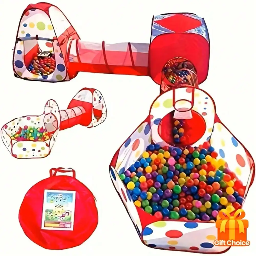 3‑In‑1 Kids Play Tent for Youngsters, Foldable Indoor Game Play House with Sturdy Steel Frame, Durable Polyester Fabric Portable Play Fort, Red & Blue Color Options for Children Indoor Activities, Balls Not Included, Perfect Birthday Holiday Gift Toy - view 5