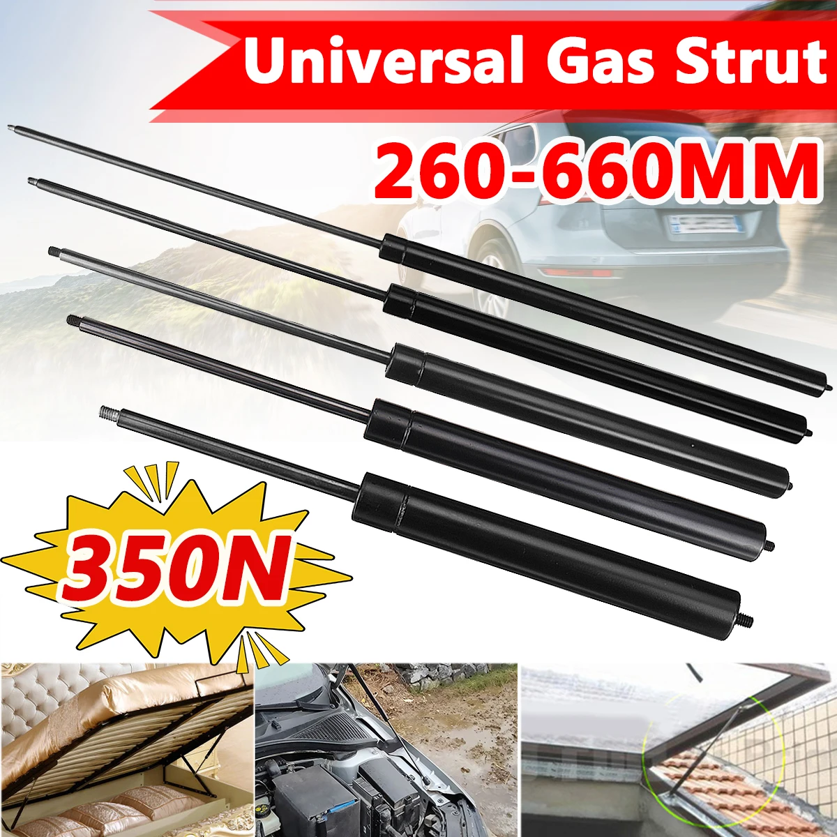 

1pcs 260-660mm 350N 8mm Car Gas Strut Bars Gas Spring Hood Support Rod Shock Lift For RV Bed Window Bus Caravans