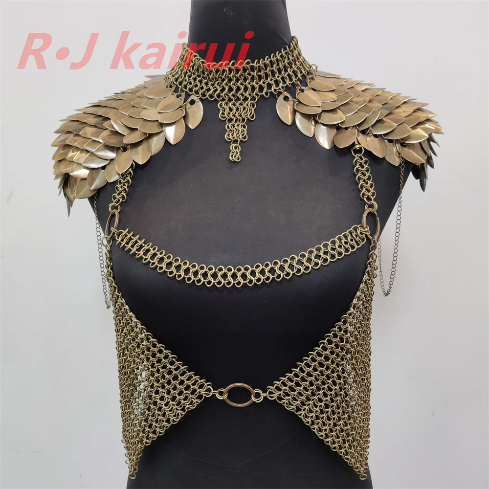Neue Mode Metall Meerjungfrau Fischschuppen Hals Schulter Ketten Schichten Kettenhemd Drachen Skala Schulter Schmuck 3 Farben – Detail 14