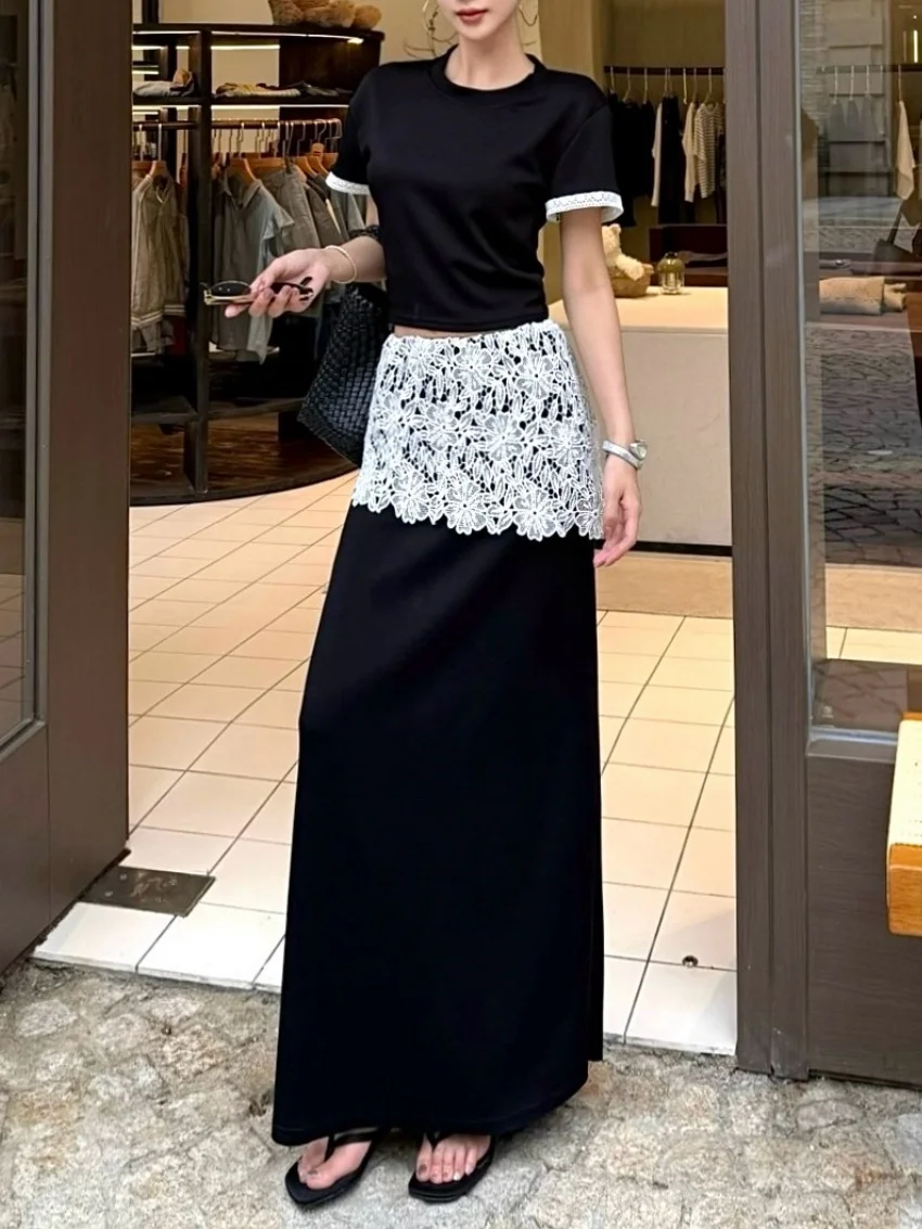 Alien Kitty-Conjunto de dos piezas suave para mujer, camisetas ajustadas de oficina para mujer, trajes de faldas de encaje informales de cintura alta, verano 2025, 2025