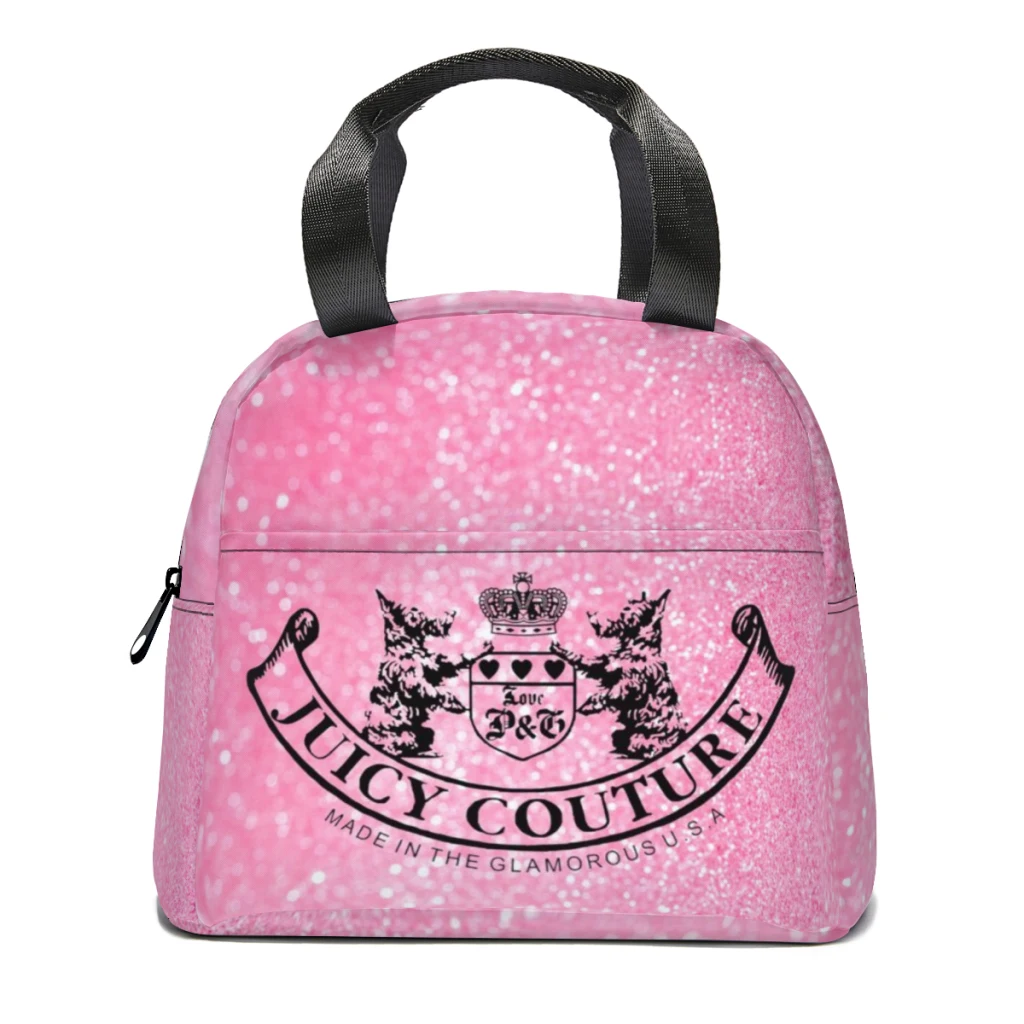 

Hot-Sale-Like-Juicy-Couture-Style Portable Lunch Bag Food Thermal Box Durable Cooler Lunchbox with Shoulder Strap Picnic Bag