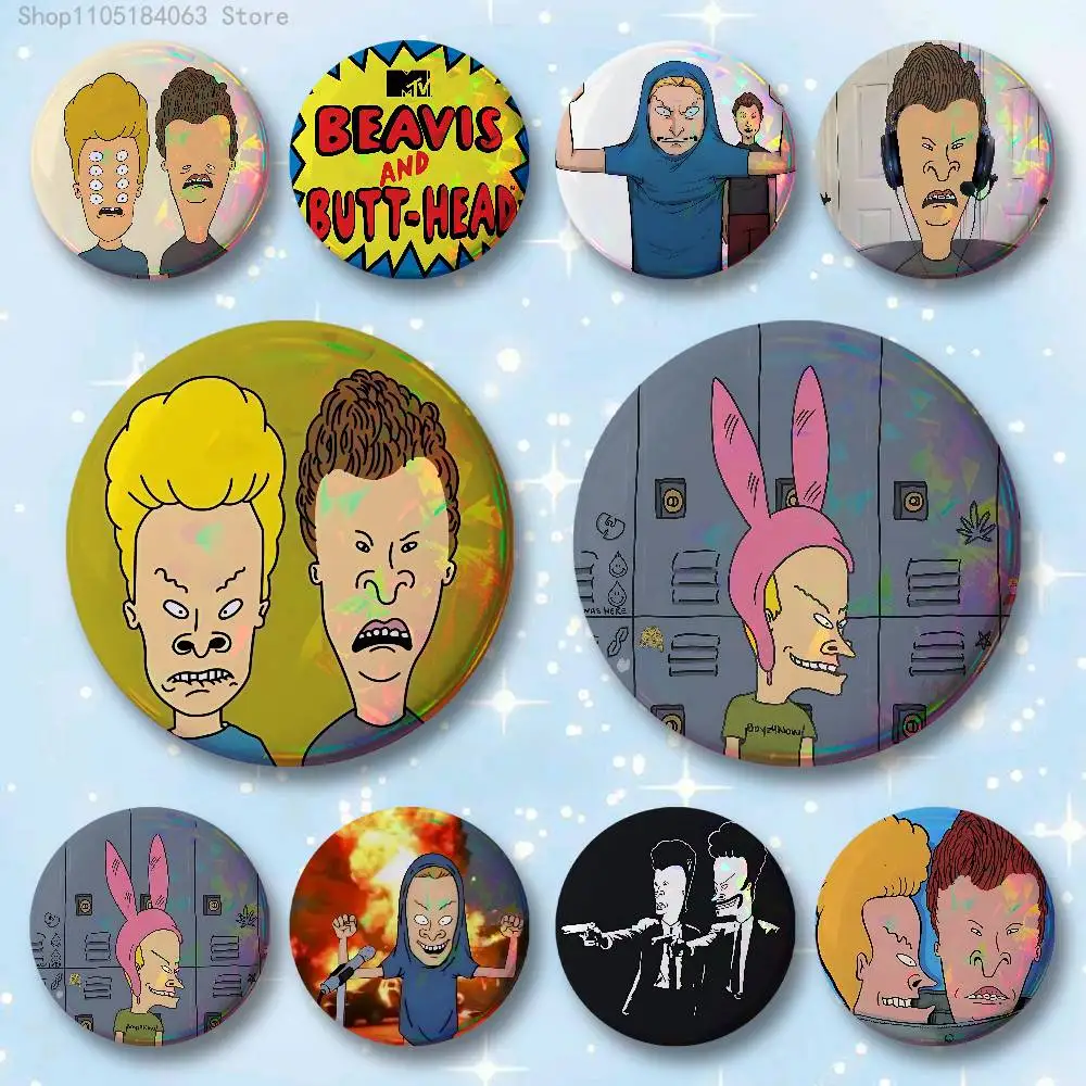 B-Beavis and B-Butt-H-Head Badges 25 32 44 58 75 mm Round Cosplay Pin Bag Decor Fans Collect Friends Gifts Brooch Souvenir
