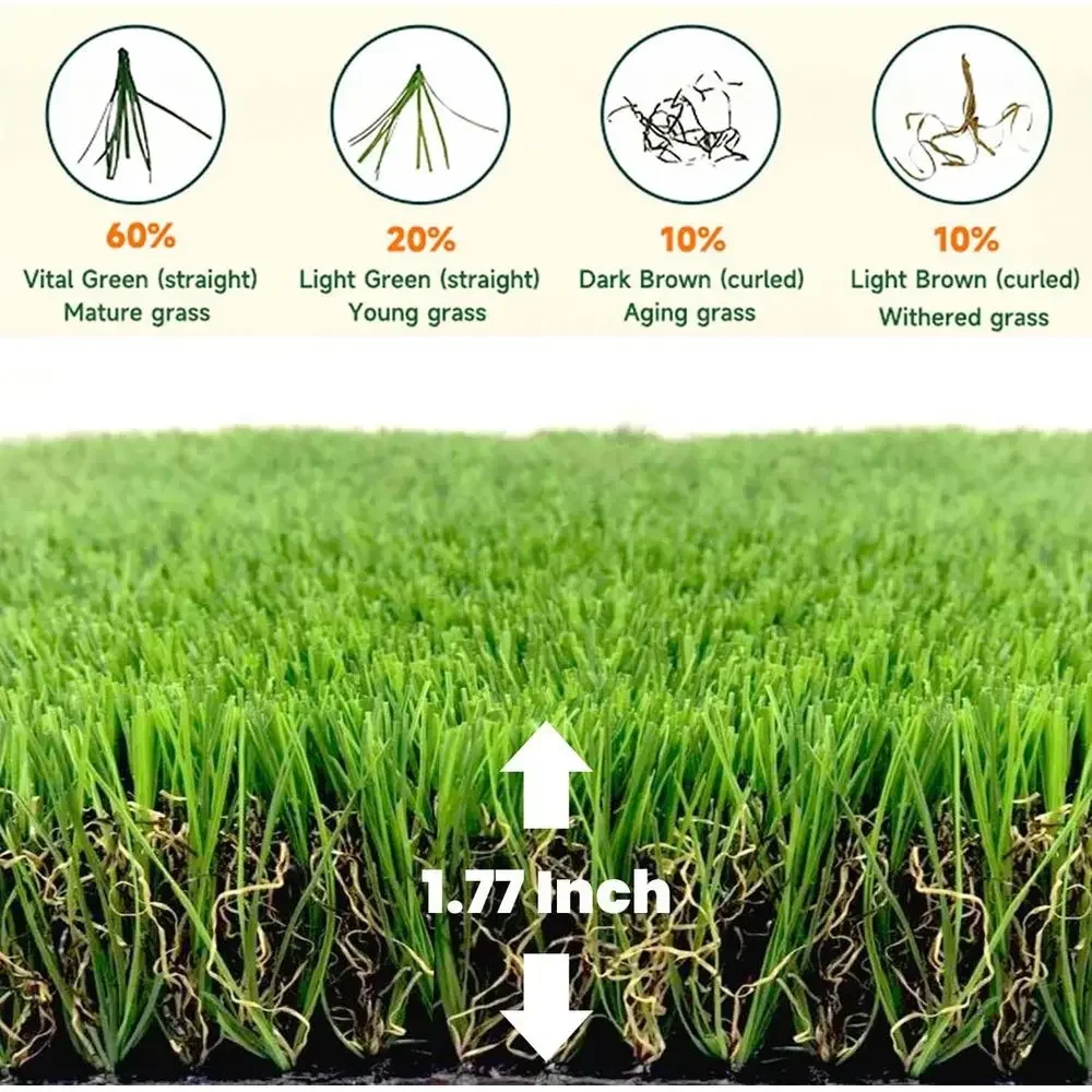 12ft x 12ft 4-Tone Artificial Grass with Drainage for Custom Lawn, Patio, Garden, and Outdoor Spaces