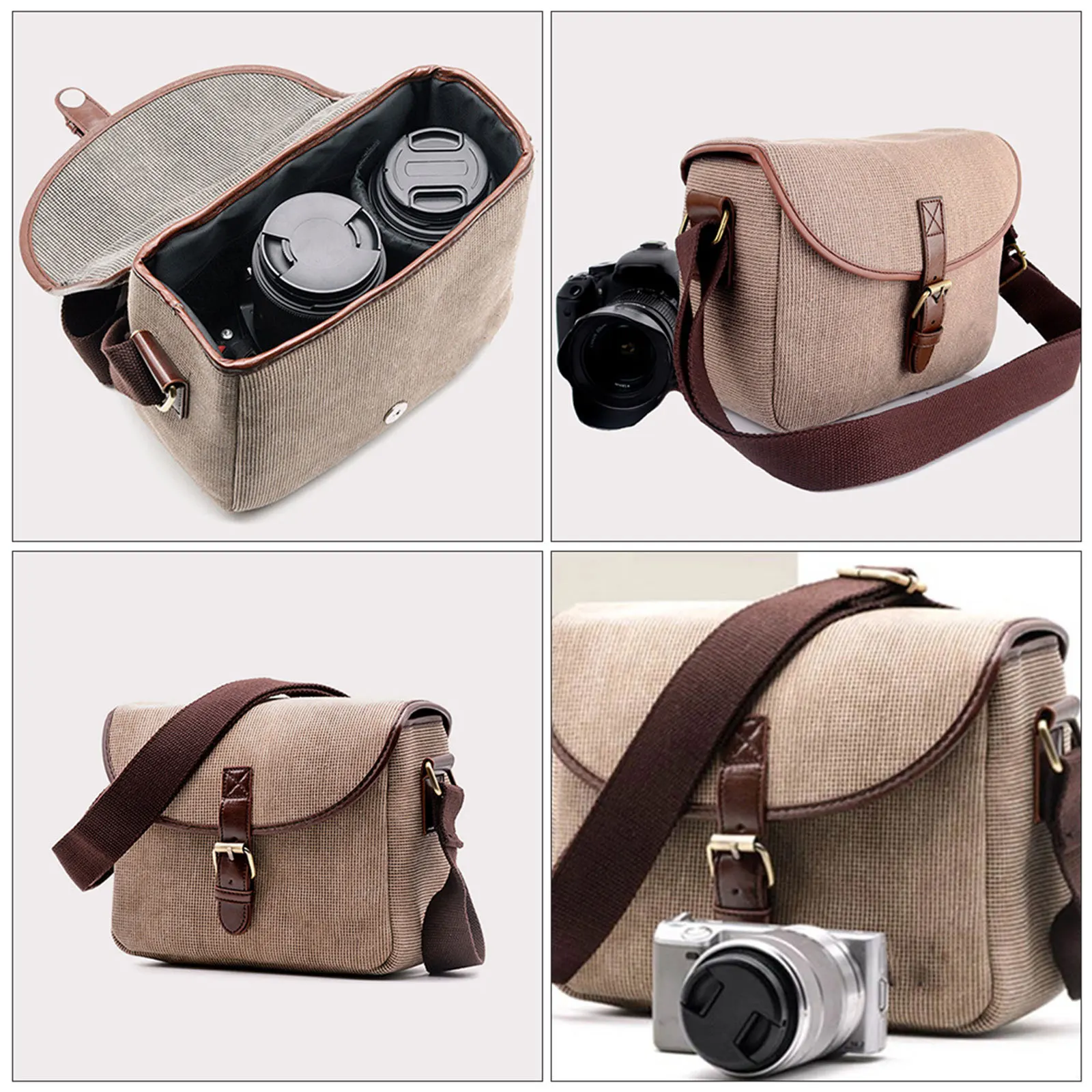 حقيبة كاميرا عالية الجودة من القماش بتصميم عتيق Dslr حقيبة تصوير قابلة للفصل محمولة للاستخدام في السفر في الهواء الطلق