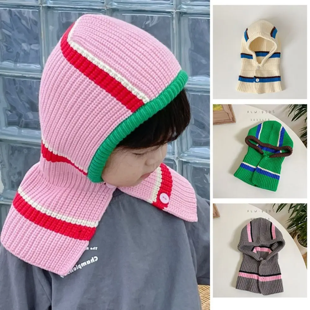 Breathable Colorful Stripe Balaclava Hat Winter Warm Windproof Ear Protection Hats Stretchable Hooded Beanies