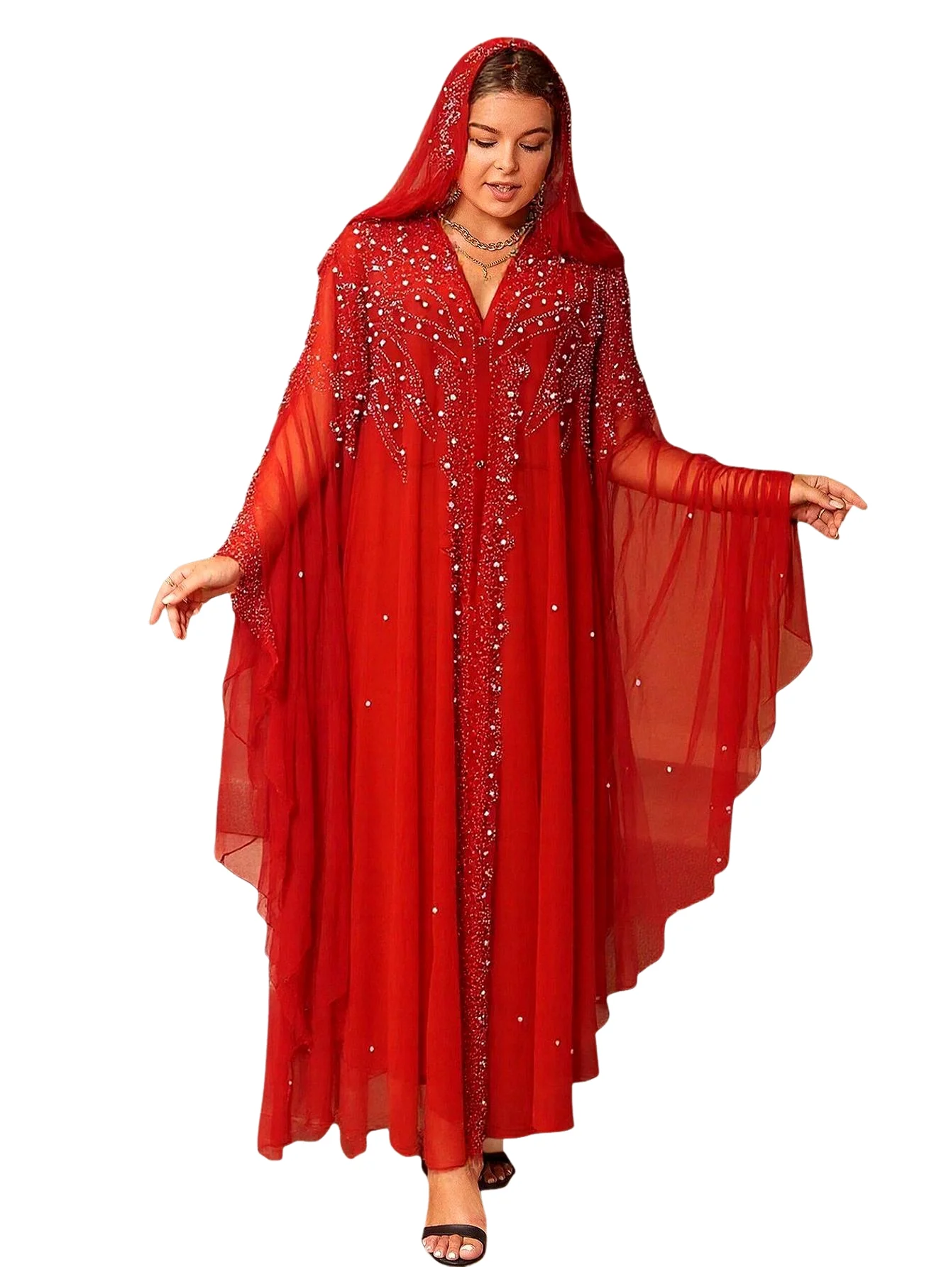 

New African Chiffon Beading Maxi Dress Traditional Clothing Women Hooded Abaya Moroccan Kaftan Muslim Dresses Boubou Robe Gown