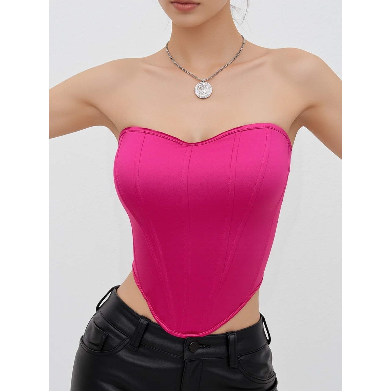 Pure Color Fishbone Crop Top Women's Bright Surface Diamond Shape Backless Wrap Chest Female Underwear Fashion Spring 2025