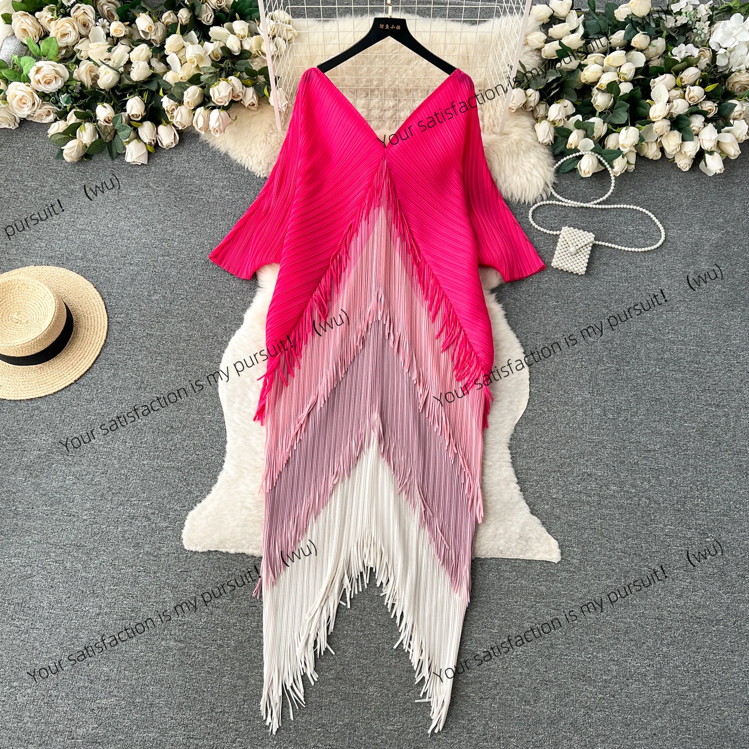 

ZOCI-Women's niche design sense contrasting color splicing fringed dress women