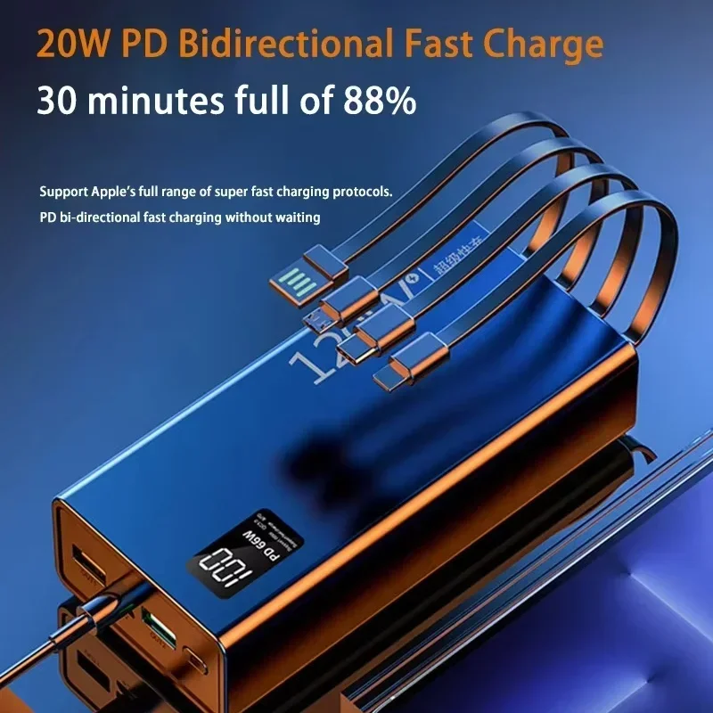 120W 50000mAh High Capacity Power Bank 4 in 1 Cables Fast Charging Power Bank Portable Charger For iPhone Samsung Huawei