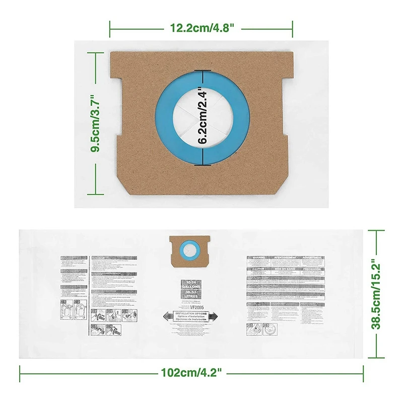 VF2005 Vacuum Collection Filter Bags + Replacement Filter For Shop-Vac 9066200 10-14 Gallon 90662 90350 90304 90333