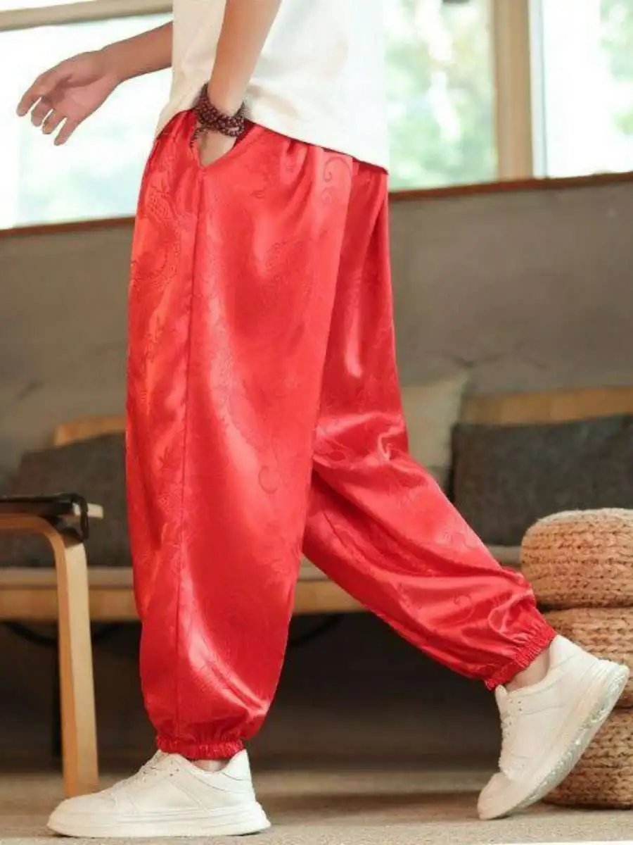 

Свободные мужские широкие брюки, тонкие повседневные брюки-фонарики, большие размеры, мужские брюки с манжетами, летние брюки для отдыха