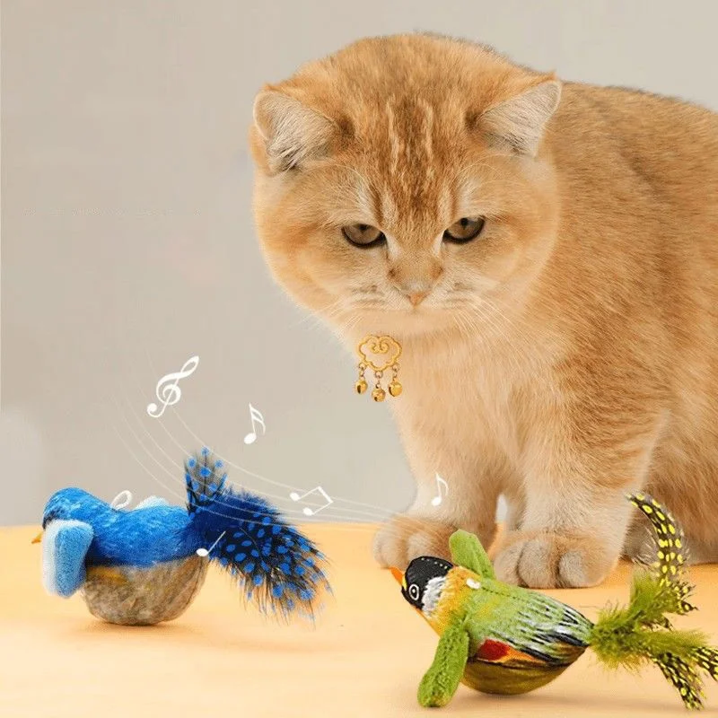Electric Simulation Bird Interactive Cat Toy Sounding Chew Bite Plush Cat Supplies Fun Chewable Birdie Chew Toys for Cats