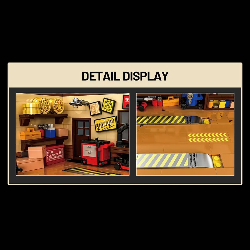 New Street View Building Blocks Retro รถซ่อม Workshop ยกแพลตฟอร์มชุดอิฐประกอบปริศนาของเล่นเด็กของขวัญวันเกิด