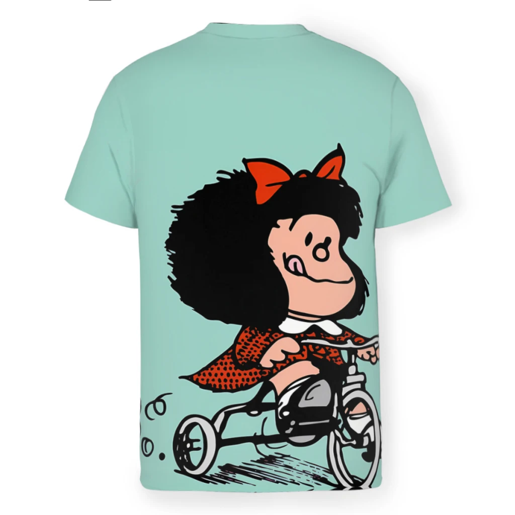 On A Bicycle Enjoys LifeAnime Mafalda Polyester Print Men T Shirt Outdoor Sports Quick-drying Clothes Casual T-Shirt Street Tees