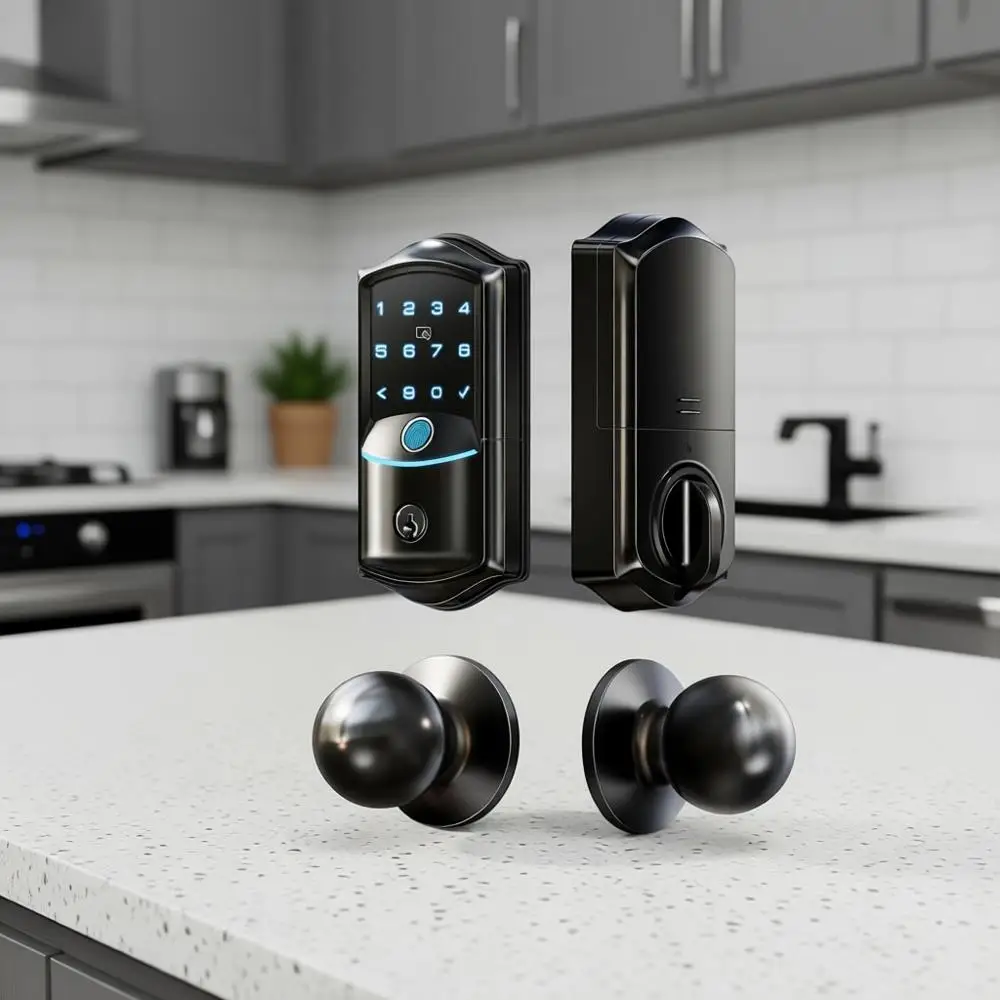 

Встроенный замок Wii с двумя ручками, набор ручек для входной двери с функцией распознавания отпечатков пальцев, дистанционное управление через приложение, электронный цифровой замок.