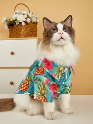 Dog Cloth for Small Dogs Coconut Tree Printed Costume Puppy with Doggie Plaid Pet Clothes Soft Apparel Attire Hawaii Style
