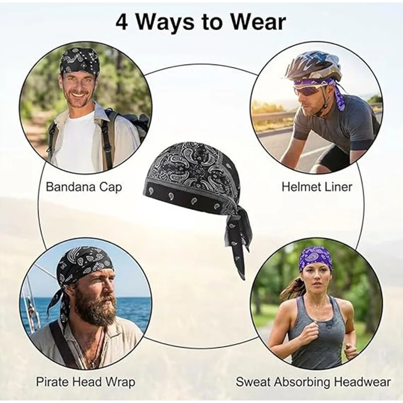 Paisley Print Bandana Headscarf Elastic Beanie Cooling Pirate Head Wrap Hip Hop Outdoor Cycling Sport Sweat-absorbing Head Scarf