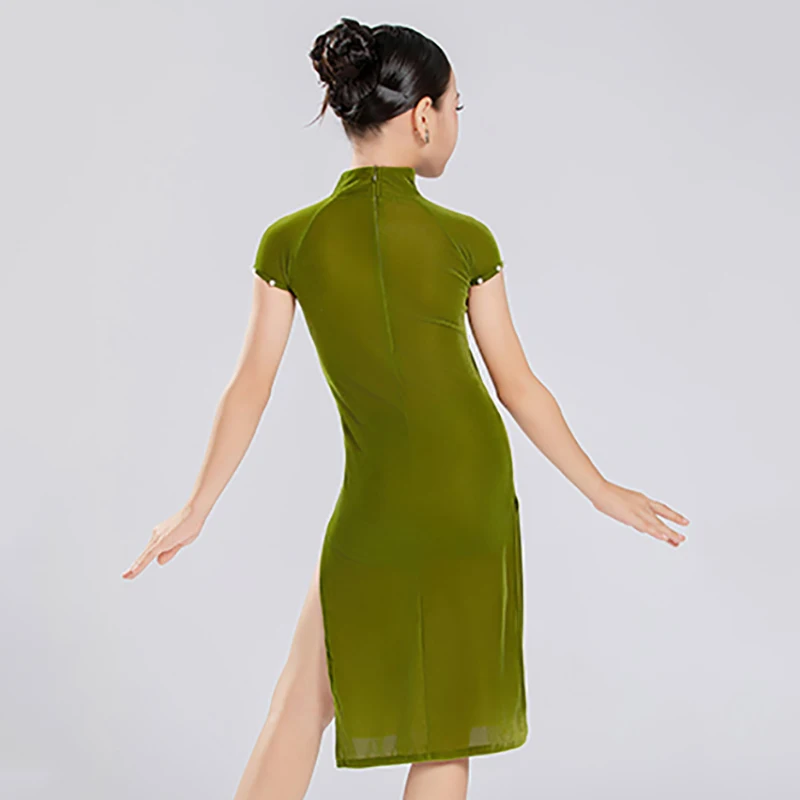 Ropa de baile latino de terciopelo para niñas, Cheongsam de estilo chino, uniforme de competición de baile latino, disfraces para niños