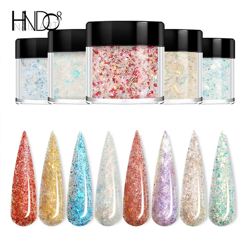 HNDO 8 Colors Bottle Colorful Sequins Nail Dipping Acrylic Powder for Nail Art DIY Pigment Profession Manicure Extension Decor