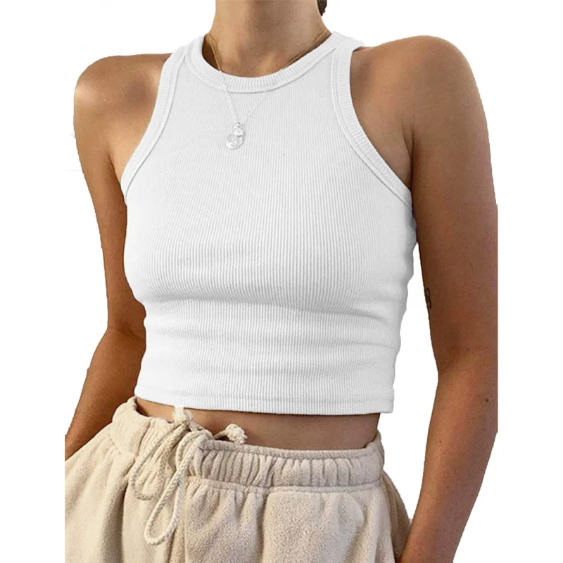 

New sleepveless top round neck fashion crop stretch armbed running fitness yoga top